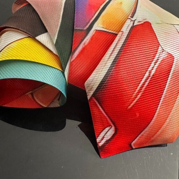 Red Optical Illusion Painterly Red Orange Designer Menswear Tie Necktie Abstract - Picture 1 of 3